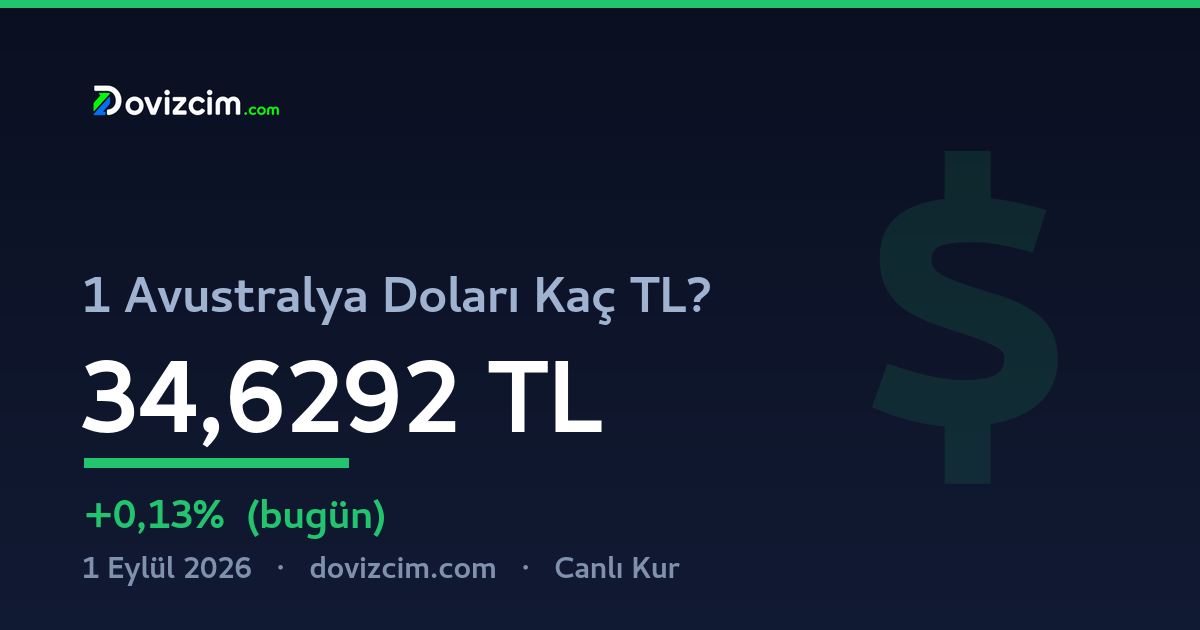 Avustralya Doları kaç TL — bugün 1 Eylül 2026 güncel AUD/TRY kuru | Dövizcim