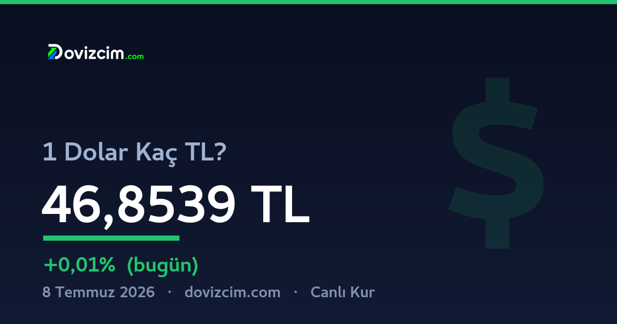 Dolar kaç TL — bugün 8 Temmuz 2026 güncel USD/TRY kuru | Dövizcim