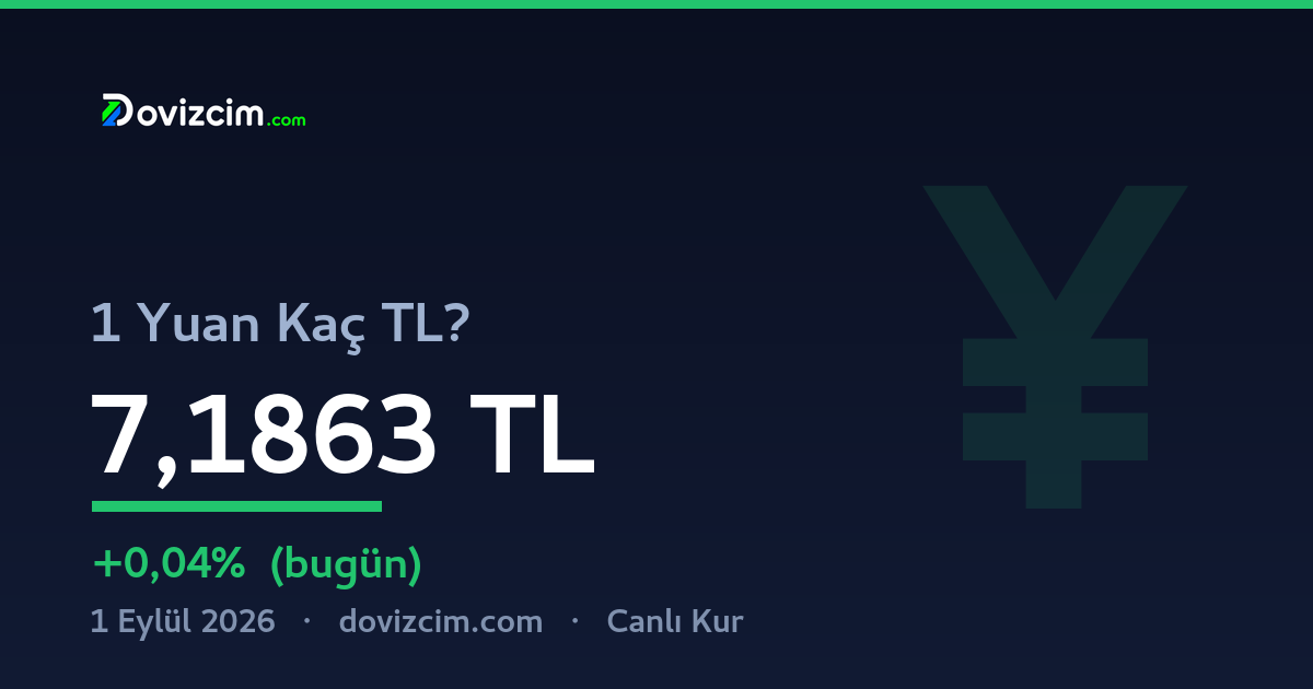 Yuan kaç TL — bugün 1 Eylül 2026 güncel CNY/TRY kuru | Dövizcim